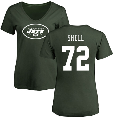 New York Jets Green Women Brandon Shell Name and Number Logo NFL Football #72 T Shirt->women nfl jersey->Women Jersey